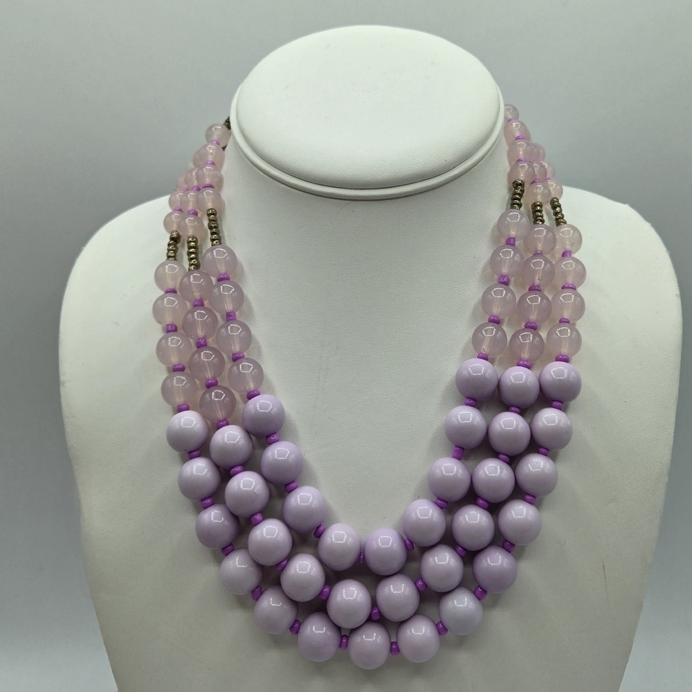 Charming Charlie Purple Gold Bead Three Tier Necklace